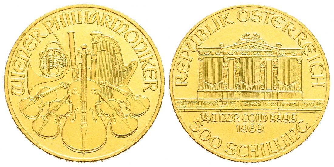 PEUS 9565 Österreich 7,78 g Feingold. Wiener Philharmoniker 500 Schilling GOLD 1/4 Unze 1989 Fast Stempelglanz