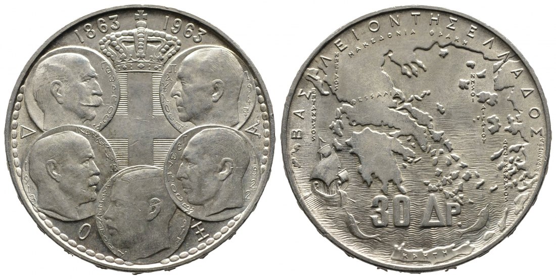 PEUS 9570 Griechenland 15,03 g Feinsilber. Fünf Könige - Landkarte 30 Drachmen SILBER 1963 Vorzüglich