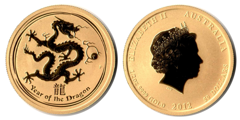 Australien MM-Frankfurt Feingold: 15,5g 50 Dollar  Year of the Dragon 2012 