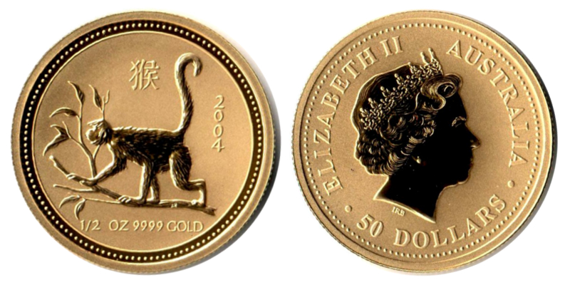 Australien MM-Frankfurt Feingold: 15,5g 50 Dollar  Year of the Monkey 2004 