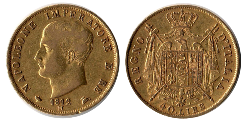 Italien MM-Frankfurt Feingewicht: 11,61g Gold 40 Lire  Napoleon I. 1812 