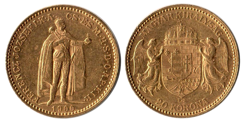 Ungarn MM-Frankfurt  Feingold: 6,10g 20 Kronen  Franz Joseph I. 1848-1916 1900 