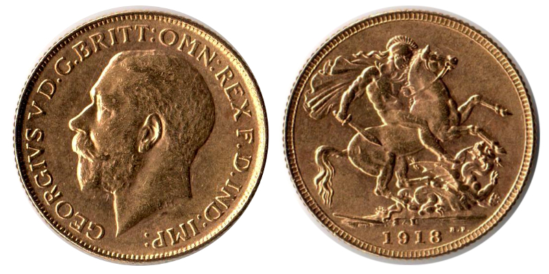 Grossbritannien MM-Frankfurt  Feingold: 7,32g Sovereign  Georg V. 1918 