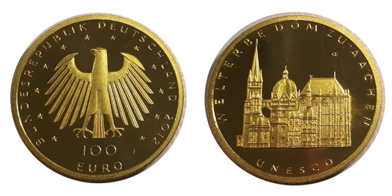 BRD MM-Frankfurt Feingold: 15,55g 100 Euro  Aachen Cathedral 2012 J 