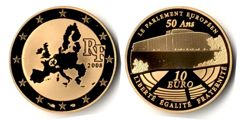 Frankreich MM-Frankreich Feingold: 7,77g 10 Euro 50th Anniv.- European Parliament 2008 