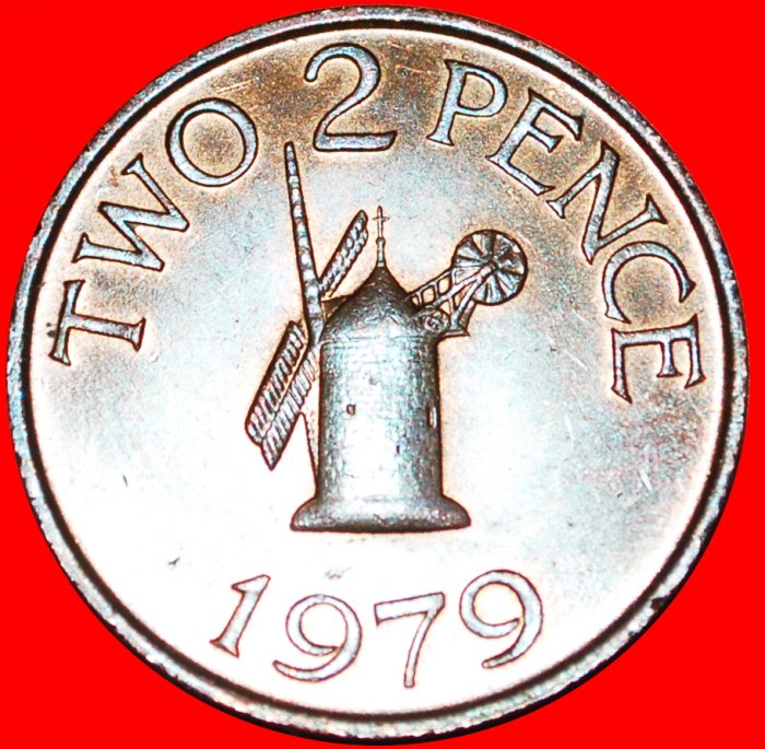  Ⰶ WINDMÜHLE (1977-1981): GUERNSEY ★ 2 PENCE 1979! ELISABETH II. (1953-2022) OHNE VORBEHALT!   
