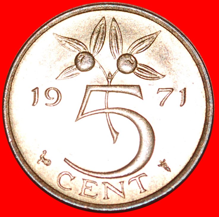 # PORTRAIT RIGHT: NETHERLANDS ★ 5 CENT 1971 COCK PATINA UNC MINT LUSTER! LOW START ★ NO RESERVE!