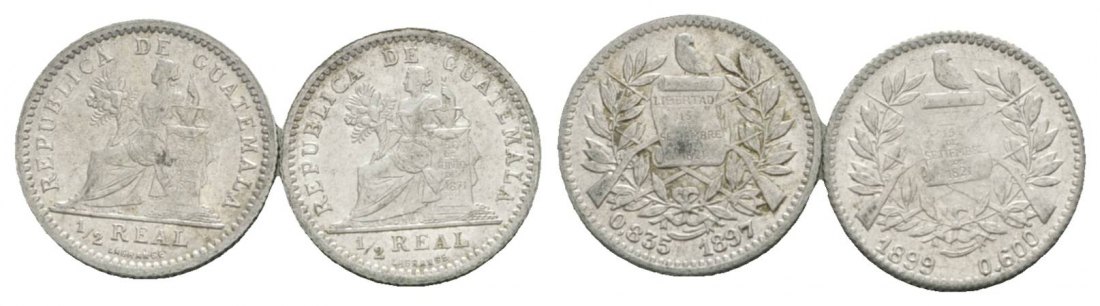  Guatemala, 1/2 Real 1897/ 1899, 2 Stück   