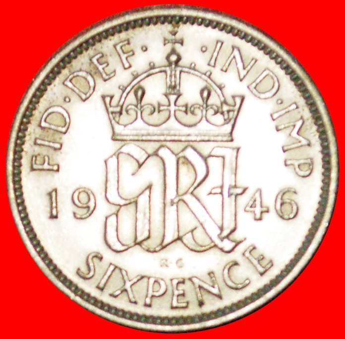  # SILBER: GROSSBRITANNIEN ★ 6 PENCE 1946 VZGL STEMPELGLANZ! Georg VI (1936-1952)   