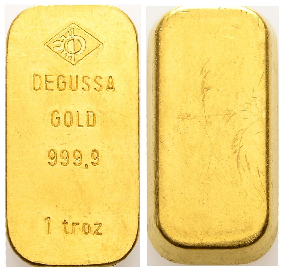 PEUS 9567 BRD 31,1 g Feingold. Degussa Barren GOLD UNZE o.J. Kl. Kratzer, Vorzüglich