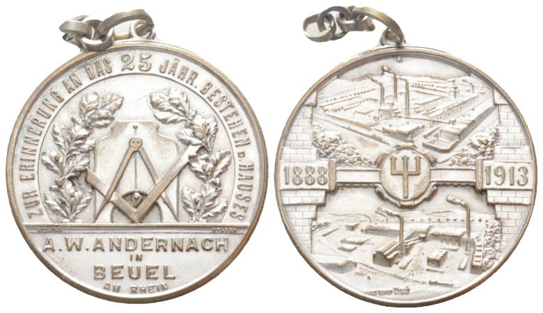  Beuel am Rhein, versilb. Bronzemedaille, Andernach, 1888-1913; 22,95 g; Ø 39,85 mm   