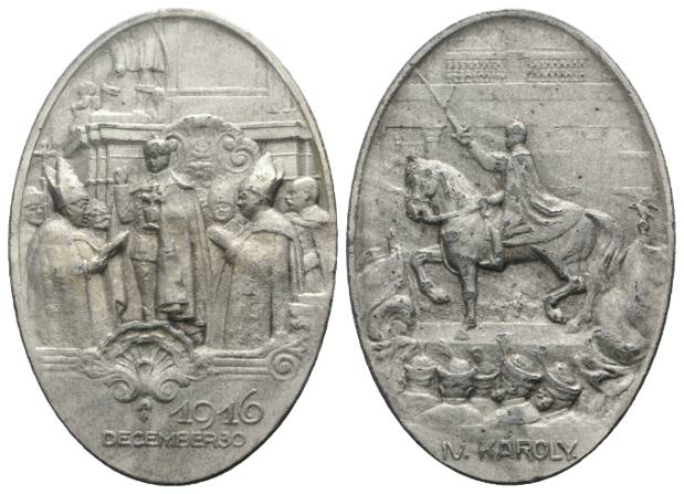  Österreich, Zinkmedaille, Karl I.(IV), 1916; 44,23g; 40,79 x 59,52 mm   
