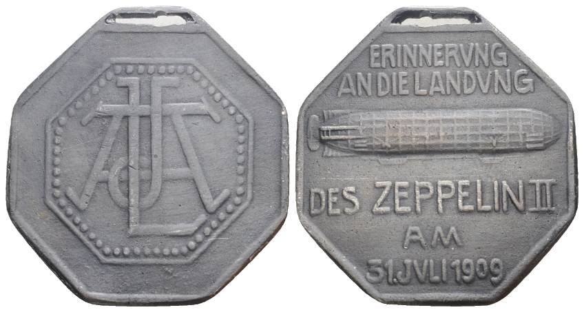  Zeppelin II, Medaille, 1909, unedles Metall; 27,42 g; 42,31 x 45,31   