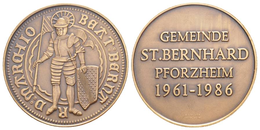  Pforzheim, Bronzemedaille, St. Bernhard, 1961-1986 ; 21,95 g, Ø 40,21 mm   