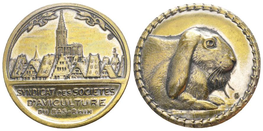  Frankreich, vergoldete Bronzemedaille; 42,63 g; Ø 45,54 mm   
