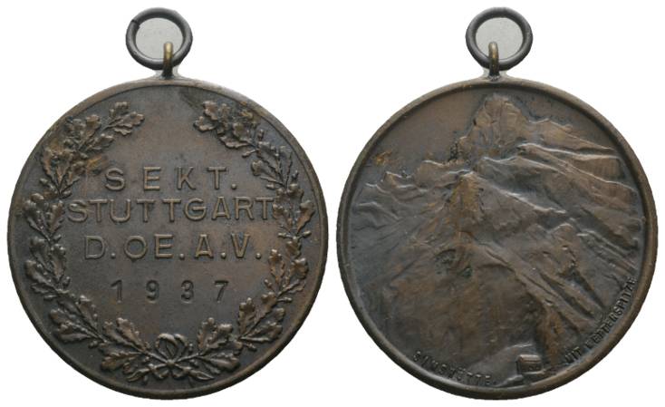  Stuttgart, Bronzemedaille, 1937; 26,13 g; Ø 39,55 mm   