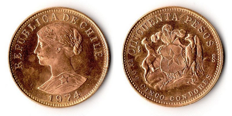 Chile  50 Pesos  1974 MM-Frankfurt Feingold: 9,15g   