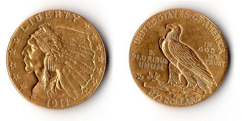 USA  2 1/2 Dollar  1911 MM-Frankfurt Feingold: 3,76g Indian Head  