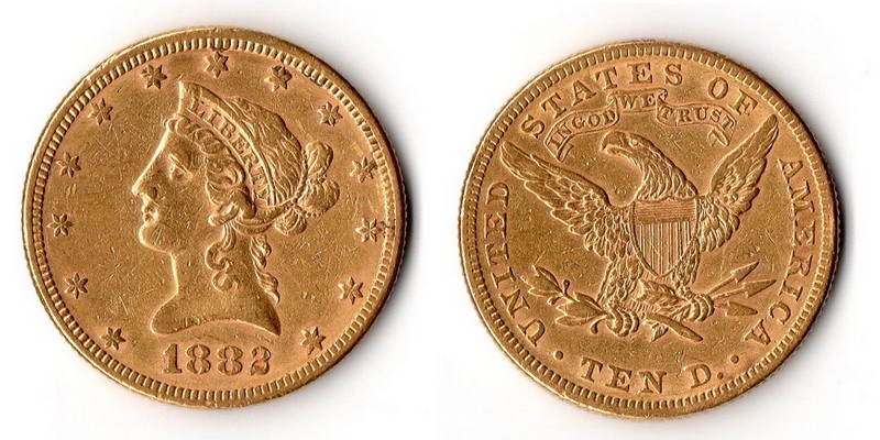 USA  10 Dollar  1882 MM-Frankfurt Feingold: 15,05g Coronet Head  