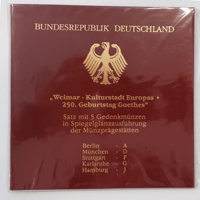  BRD  5 x 10 DM  1999   Weimar - Kulturstadt Europas FM-Frankfurt  Feinsilber:  insg.71,65g   