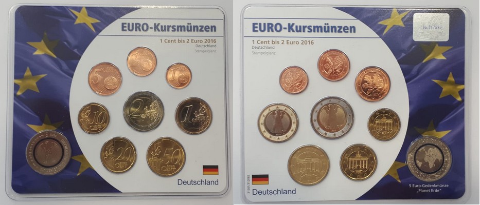  Deutschland  Euro-Kursmünzensatz 2016  + 5,- Euro Gedenkmünze Planet Erde G  FM-Frankfurt   