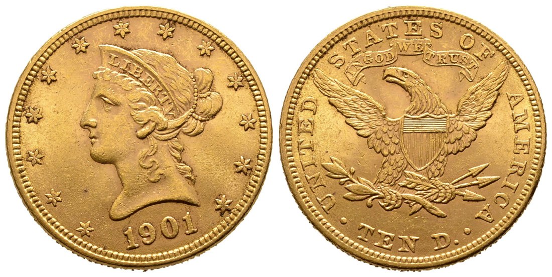 PEUS 9580 USA 15,05 g Feingold. Coronet Head 10 Dollars GOLD 1901 Kratzer, sehr schön