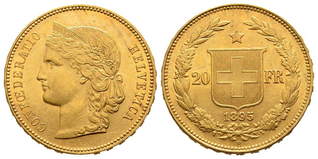 PEUS 9581 Schweiz 5,81 g Feingold. Libertas 20 Franken GOLD 1895 B Kl. Kratzer, fast Vorzüglich