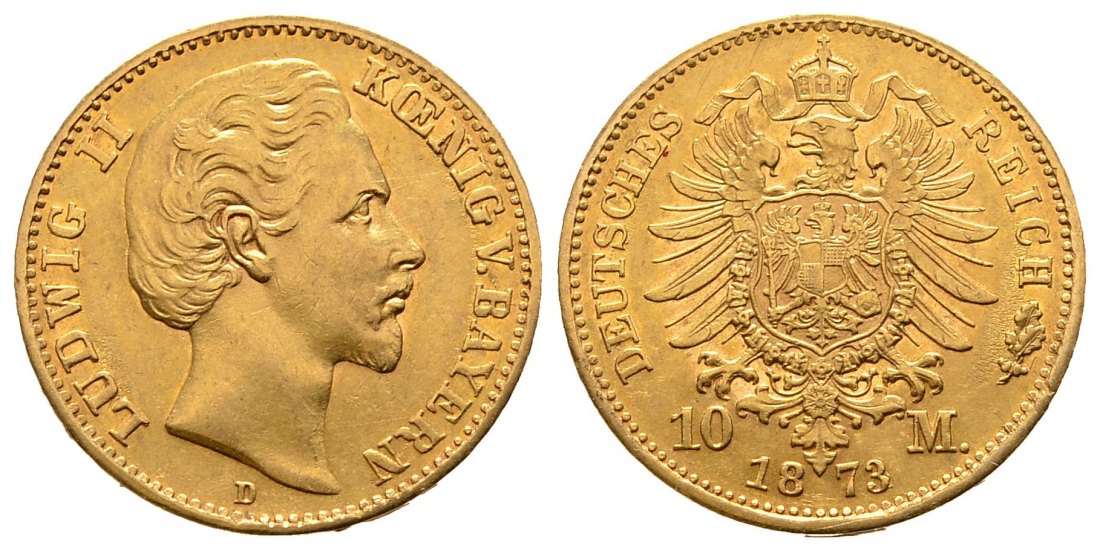 PEUS 7441 Kaiserreich - Bayern 3,58 g Feingold. Ludwig II. (1864 - 1886) 10 Mark GOLD 1873 D Fast Vorzüglich