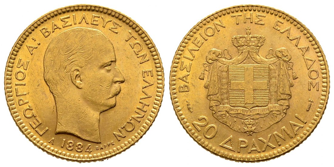 PEUS 9588 Griechenland 5,81 g Feingold. Georg I. (1863 - 1913) 20 Drachmen GOLD 1884 A Sehr schön +