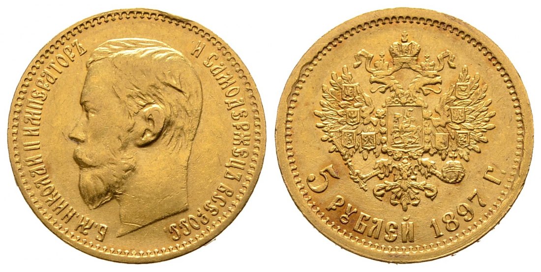 PEUS 9589 Russland 3,87 g Feingold. Zar Nikolaus II. (1894 - 1917) 5 Rubel GOLD 1897 AR Fast Vorzüglich