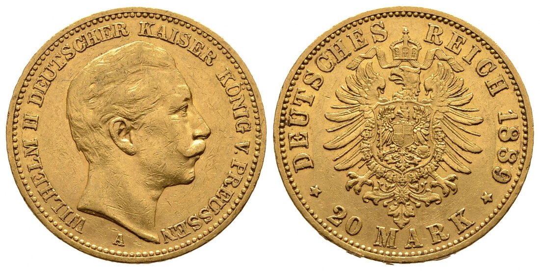 PEUS 7893 Preußen - Kaiserreich 7,17 g Feingold. Wilhelm II.(1888 - 1918) 20 Mark GOLD 1889 A Sehr Schön / Sehr schön +