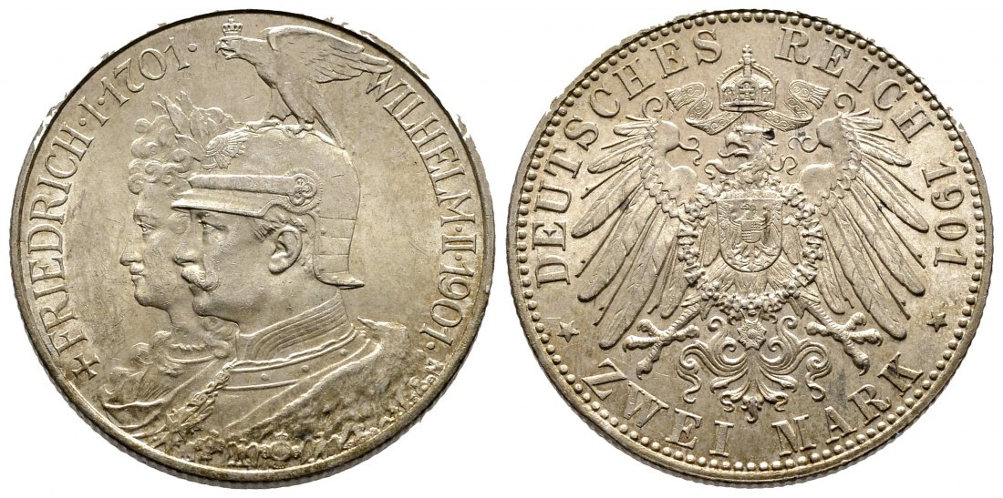 PEUS 9609 Kaiserreich - Preußen 200 Jahre Königreich 2 Mark 1901 Vorzüglich
