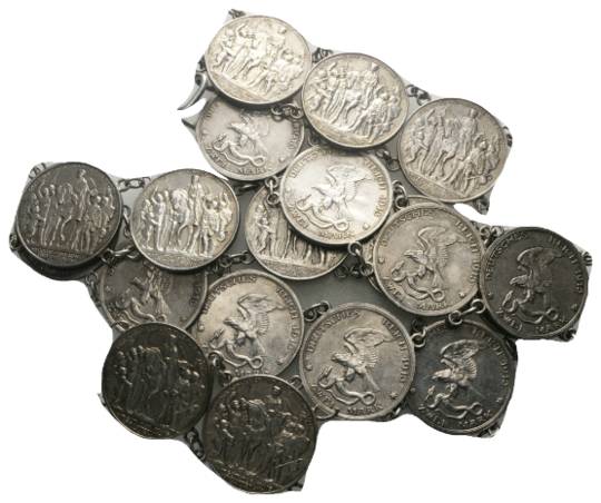  Preußen, 2 Mark 1913; 19 Münzen als Kette (3-teilig)   