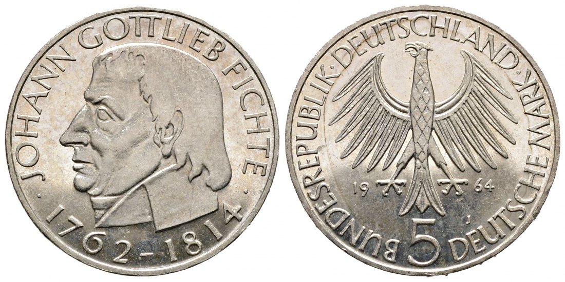 PEUS 9612 BRD Johann Gottlieb Fichte (1762 - 1814) 5 Mark 1964 J Vorzüglich +