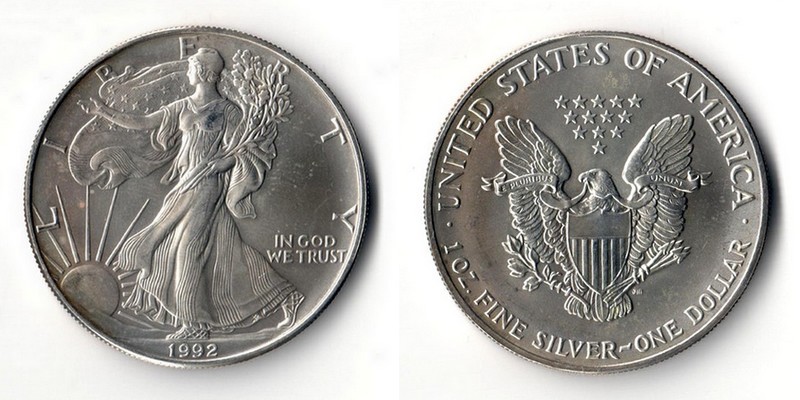  USA  1 Dollar 1992   American Eagle  FM-Frankfurt   Feinsilber: 31,1g   