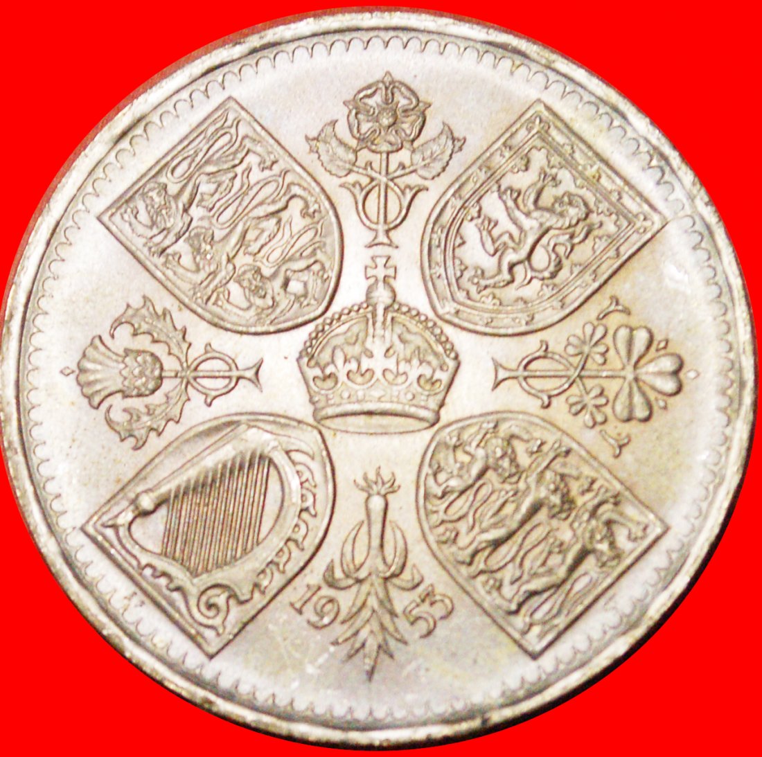  # CORONATION CROWN: GREAT BRITAIN ★ 5 SHILLINGS 1953 UNC MINT LUSTER! LOW START ★ NO RESERVE!   