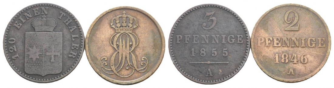  Altdeutschland, 2 Kleinmünzen (1855/1846)   