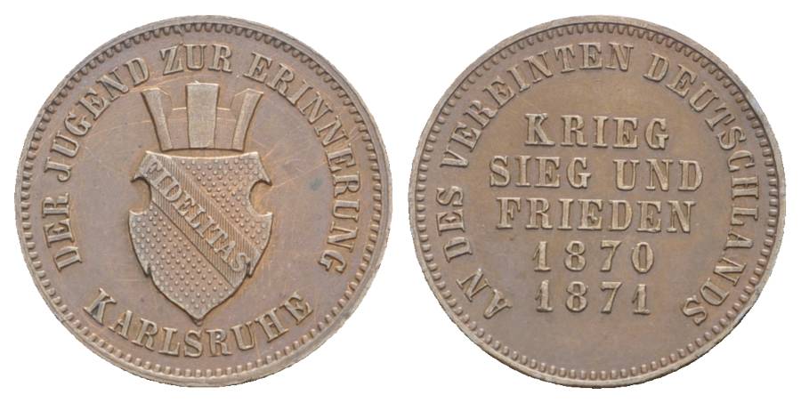  Altdeutschland/Baden/Karlsruhe, Gedenkkreuzer 1871; 4,26 g, Ø 21,5 mm   