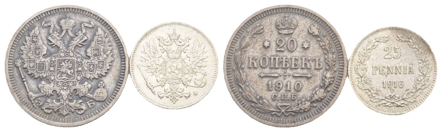  Finnland/Russland, 2 Kleinmünzen 1910/1916   