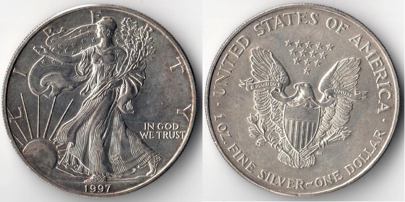  USA  1 Dollar 1997   American Eagle  FM-Frankfurt   Feinsilber: 31,1g   
