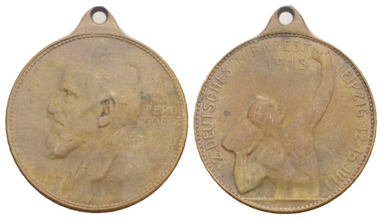  Leipzig, Bronzemedaille m. Öse, Ferd. Goetz, Turnfest 1913; 11,60 g; Ø 29,79 mm   