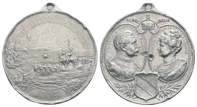  Wilhelm II./ Auguste Victoria, Aluminiummedaille, Kaiserparaden, 1903; 6,21 g; Ø 38,17 mm   