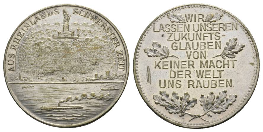  Rheinlandbesatzung, versilb. Messingmedaille; 14,50 g; Ø 33,29 mm   