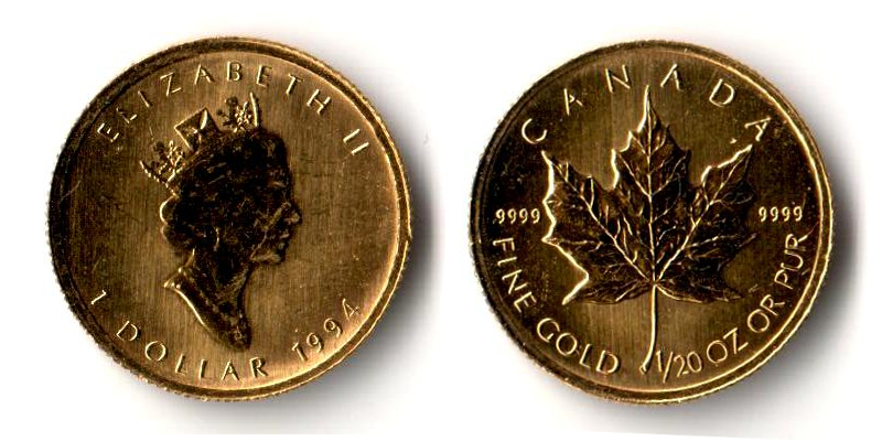 Kanada  1 Dollar  1994 MM-Frankfurt  Feingold: 1,55g Maple Leaf  