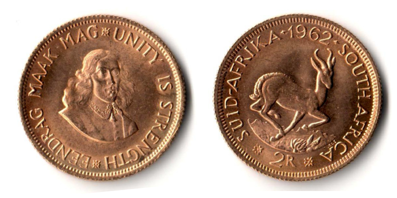 Süd-Afrika  2 Rand  1962 MM-Frankfurt   Feingold: 7,32g Springbok  