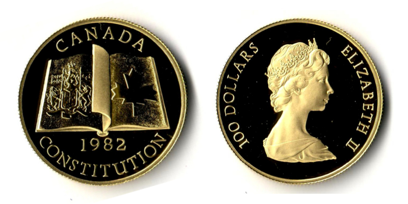 Kanada  100 Dollars  1982 MM-Frankfurt Feingold: 15,55g New Constitution  