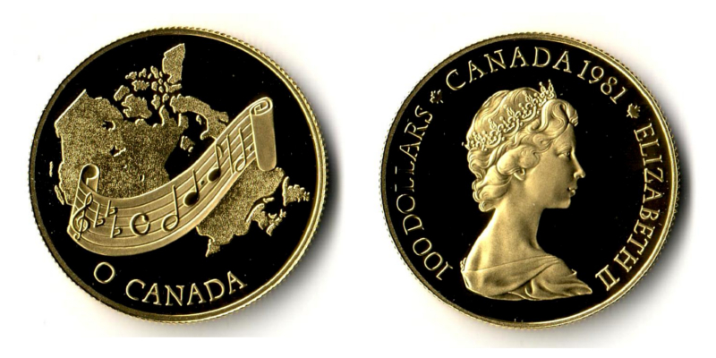 Kanada  100 Dollars  1981 MM-Frankfurt Feingold: 15,55g National anthem  
