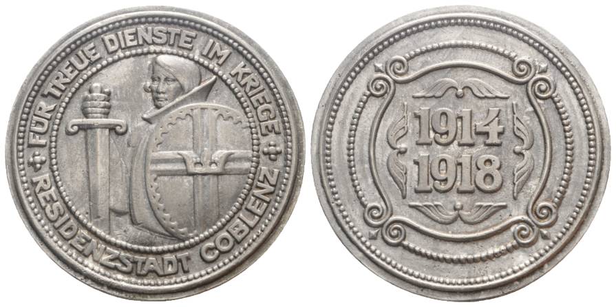  Koblenz, Medaille, Kriegsdienste 1914-1918, unedel; 42,97 g; Ø 50,14 mm   