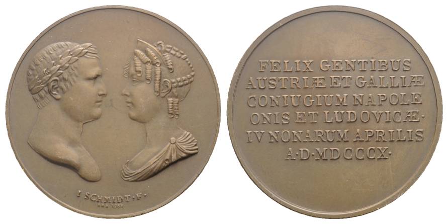  Napoleon, Bronzemedaille, datierte Nachprägung v. 1958 auf Vermählung; 15,02 g; Ø 34,85 mm   