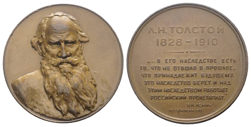  Leo Tolstoi, Bronzemedaille, 1828-1910; 28,03 g; Ø 36,60 mm   